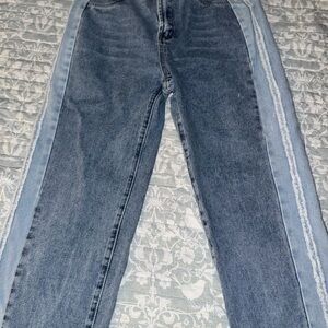 SHEIN High Rise Two-Tone Blue Jeans